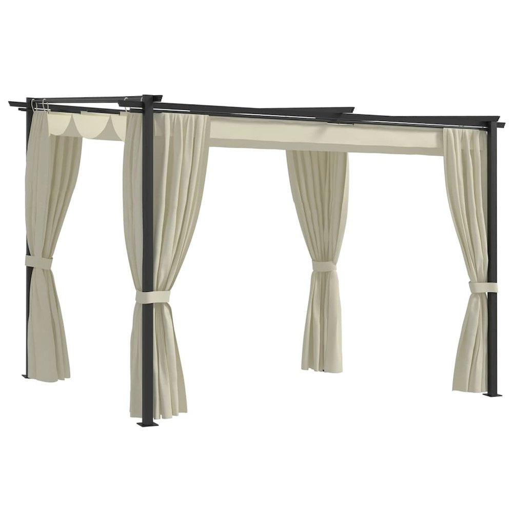 Gazebo with Curtains 9.8'x9.8' Cream Steel. Picture 1