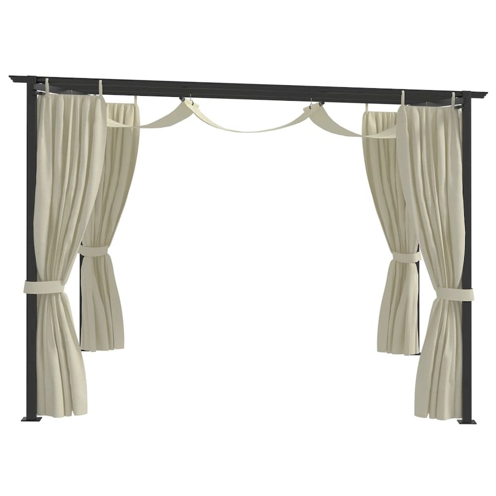 Gazebo with Curtains 9.8'x9.8' Cream Steel. Picture 2