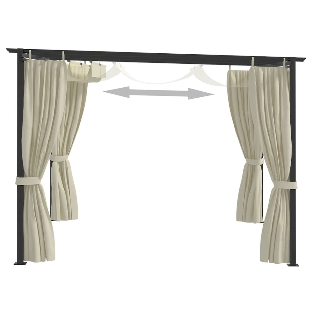 Gazebo with Curtains 9.8'x9.8' Cream Steel. Picture 3