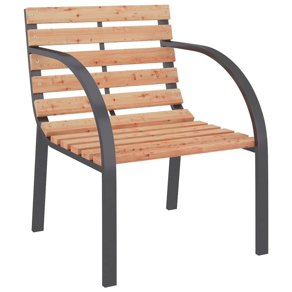 Garden Chair Set of 2 Brown Wood seat and backrest, steel frame. Picture 3