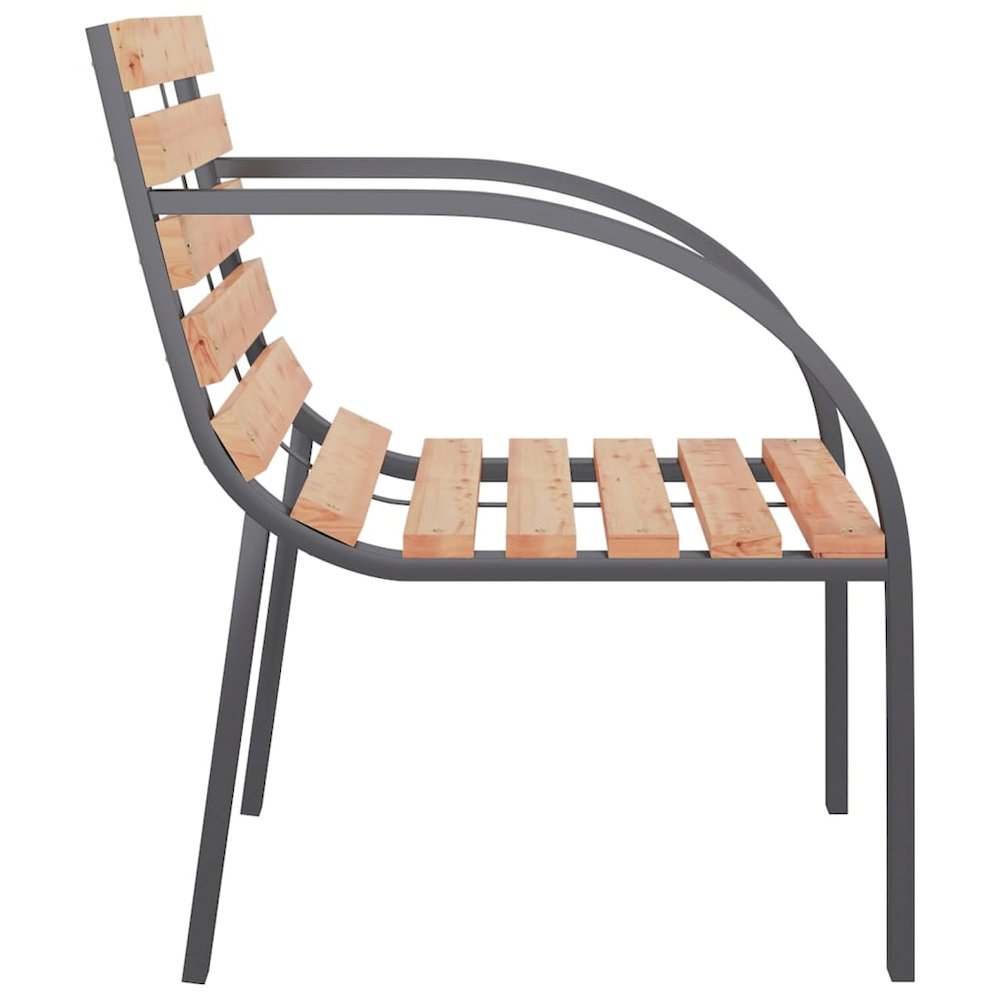 Garden Chair Set of 2 Brown Wood seat and backrest, steel frame. Picture 5