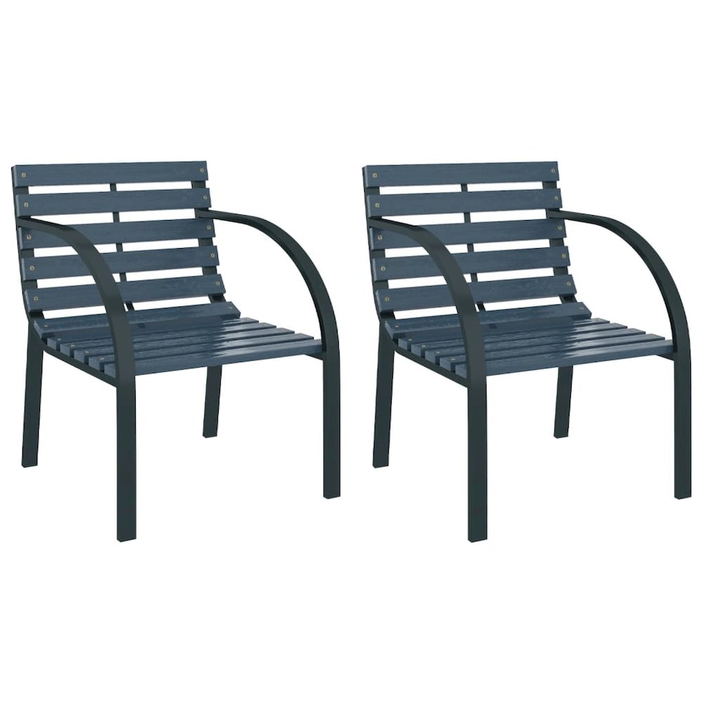 Garden Chair Set of 2 Gray Wood and Steel Medium Durable. Picture 2