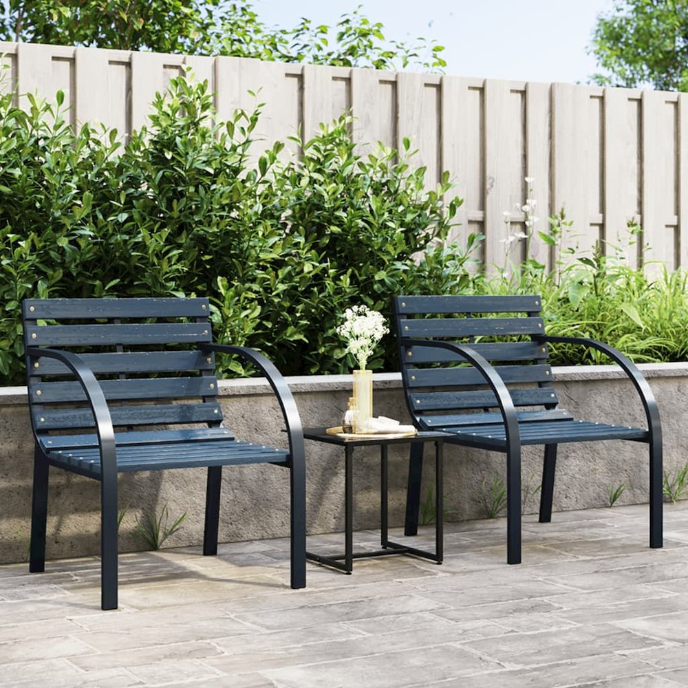 Garden Chair Set of 2 Gray Wood and Steel Medium Durable. Picture 1