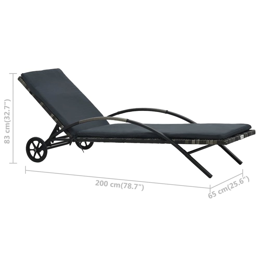 Sun Lounger Anthracite PE rattan 78.7 in long and 25.6 in wide. Picture 7