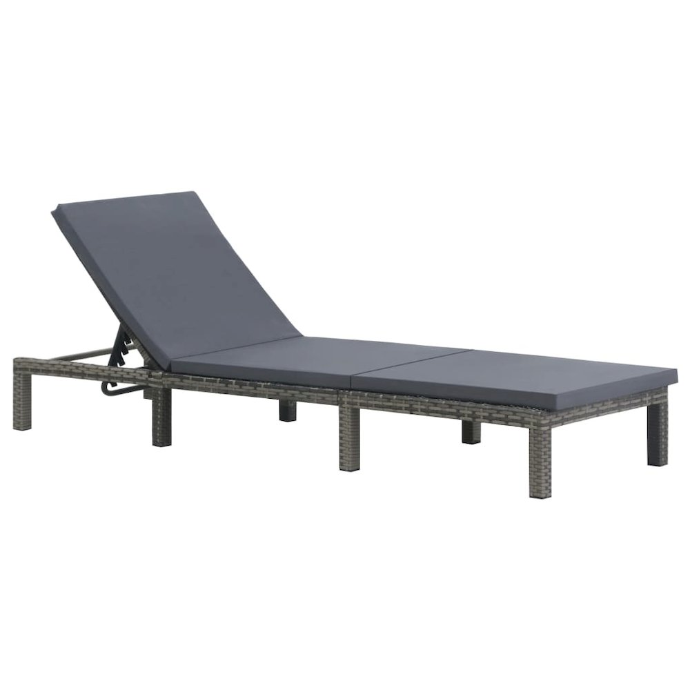 Sun Lounger Anthracite PE Rattan, Powder-Coated Steel, 100% Polyester. Picture 1