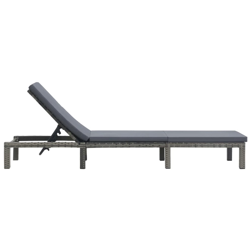 Sun Lounger Anthracite PE Rattan, Powder-Coated Steel, 100% Polyester. Picture 3