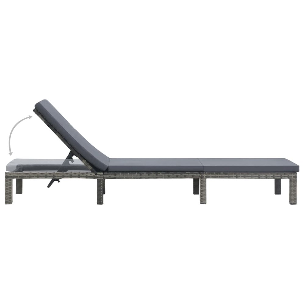 Sun Lounger Anthracite PE Rattan, Powder-Coated Steel, 100% Polyester. Picture 4