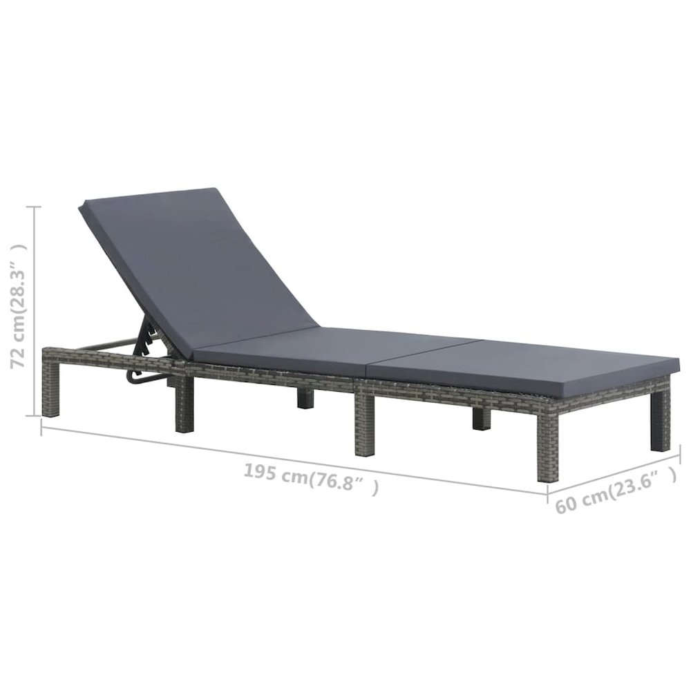 Sun Lounger Anthracite PE Rattan, Powder-Coated Steel, 100% Polyester. Picture 6
