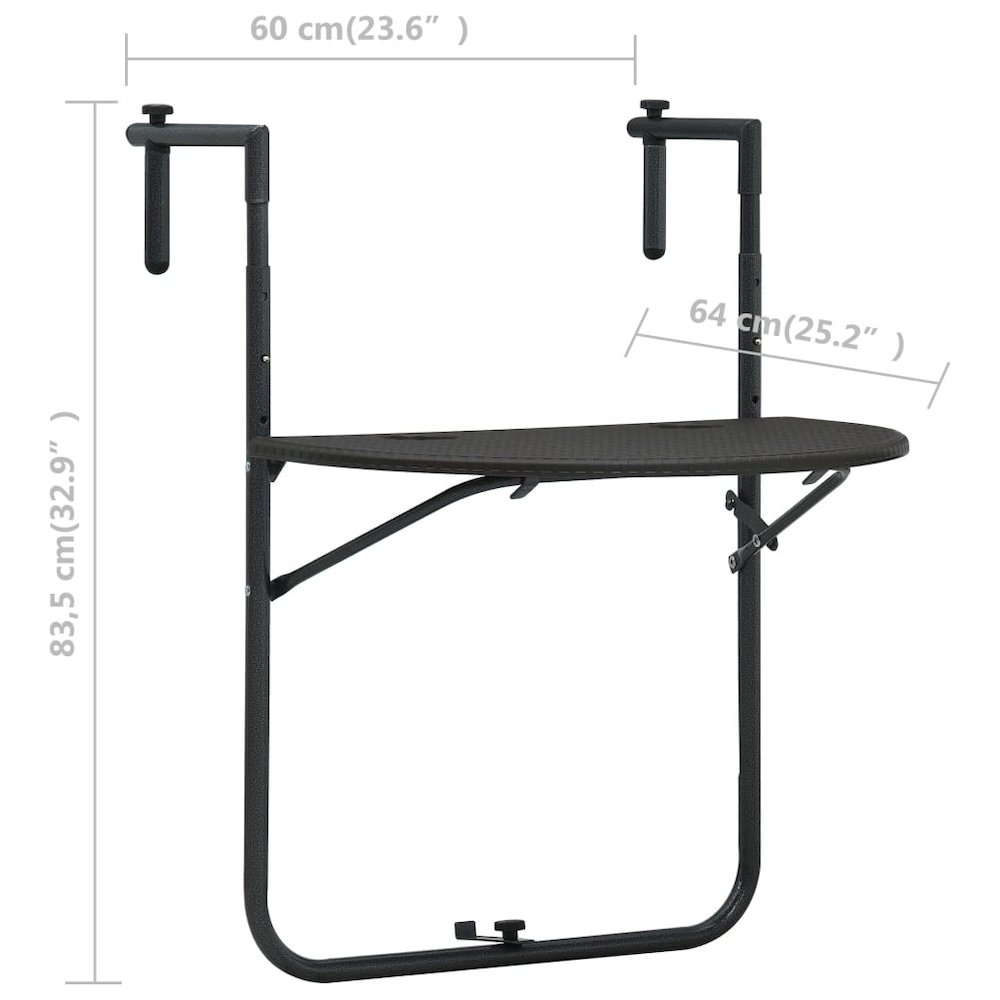 Balcony Table Brown Plastic, Steel Medium Foldable. Picture 9