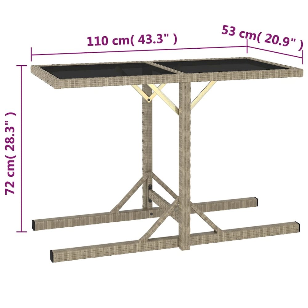 Outdoor Table Beige Poly rattan, powder-coated steel, glass. Picture 5
