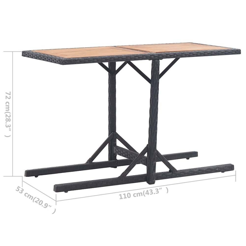 Outdoor Table Black Poly rattan and solid acacia wood Medium. Picture 6