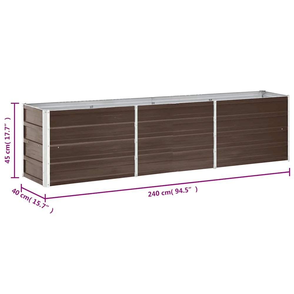 Large Galvanized Steel Raised Garden Bed Brown 94.5x15.7x17.7 in. Picture 9