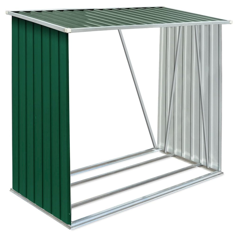 vidaXL Garden Log Storage Shed Galvanized Steel 64.2"x32.7"x60.6" Green 7089. Picture 2