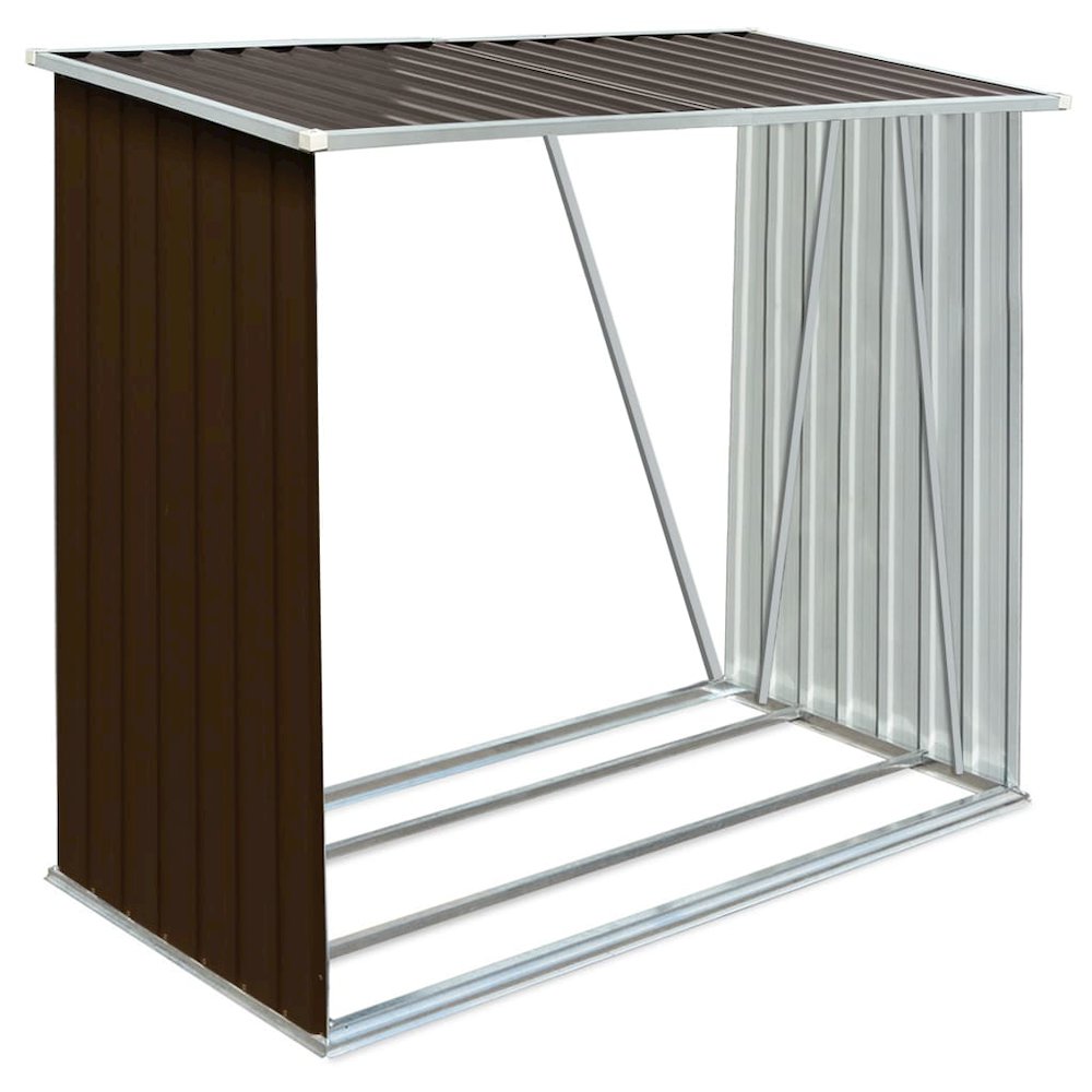 vidaXL Garden Log Storage Shed Galvanized Steel 64.2"x32.7"x60.6" Brown 7090. Picture 2