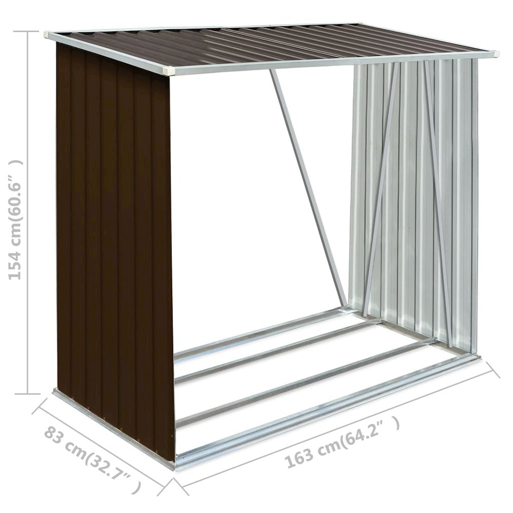 vidaXL Garden Log Storage Shed Galvanized Steel 64.2"x32.7"x60.6" Brown 7090. Picture 7