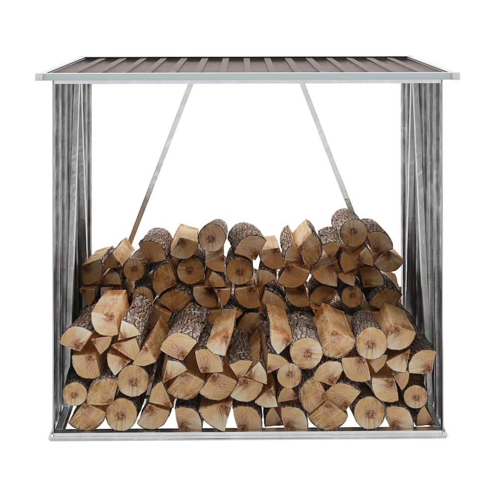 vidaXL Garden Log Storage Shed Galvanized Steel 64.2"x32.7"x60.6" Brown 7090. Picture 1