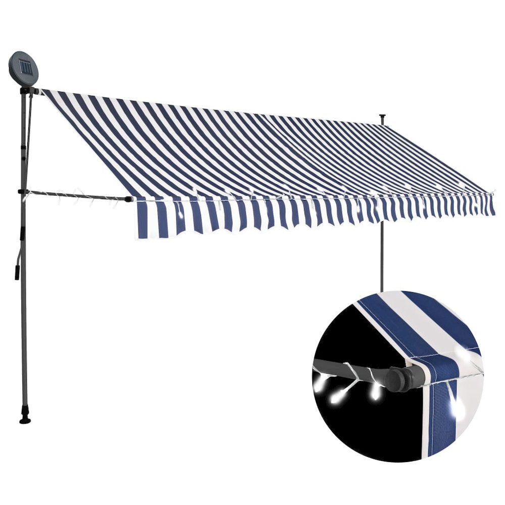 Retractable Awning Blue and white Polyester with PU coating, Steel. Picture 1
