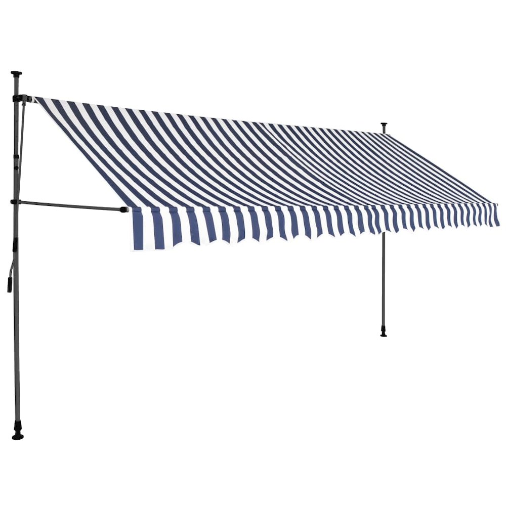 Retractable Awning Blue and white Polyester with PU coating, Steel. Picture 2