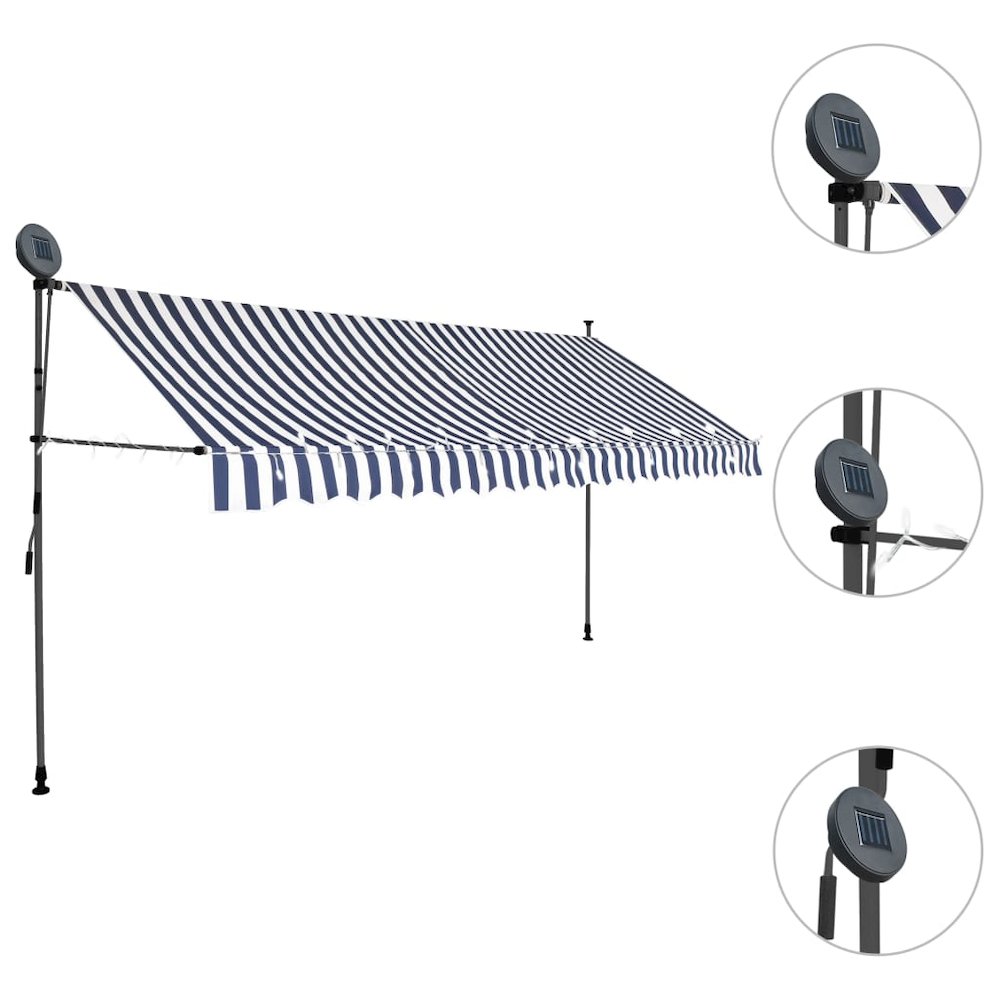 Retractable Awning Blue and white Polyester with PU coating, Steel. Picture 3