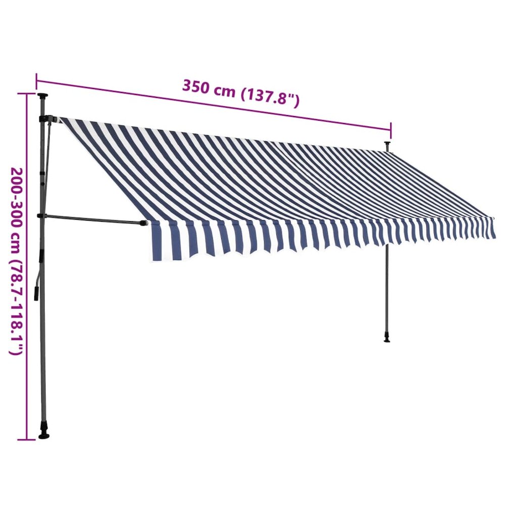 Retractable Awning Blue and white Polyester with PU coating, Steel. Picture 8