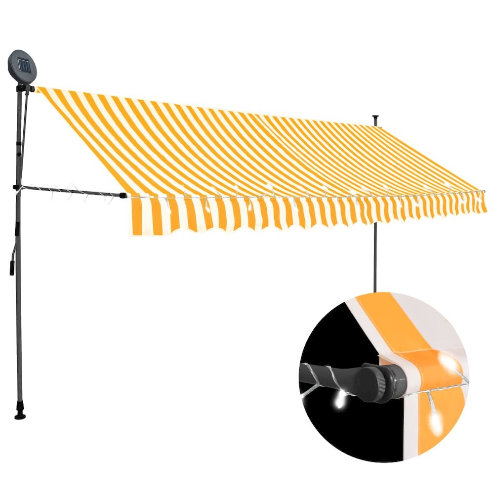 Retractable Awning White and orange Polyester with PU coating Large. Picture 1