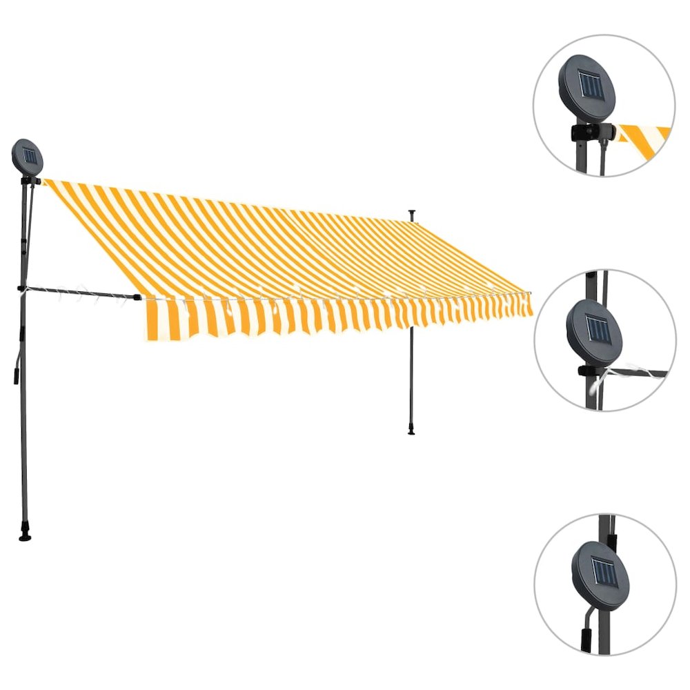 Retractable Awning White and orange Polyester with PU coating Large. Picture 3