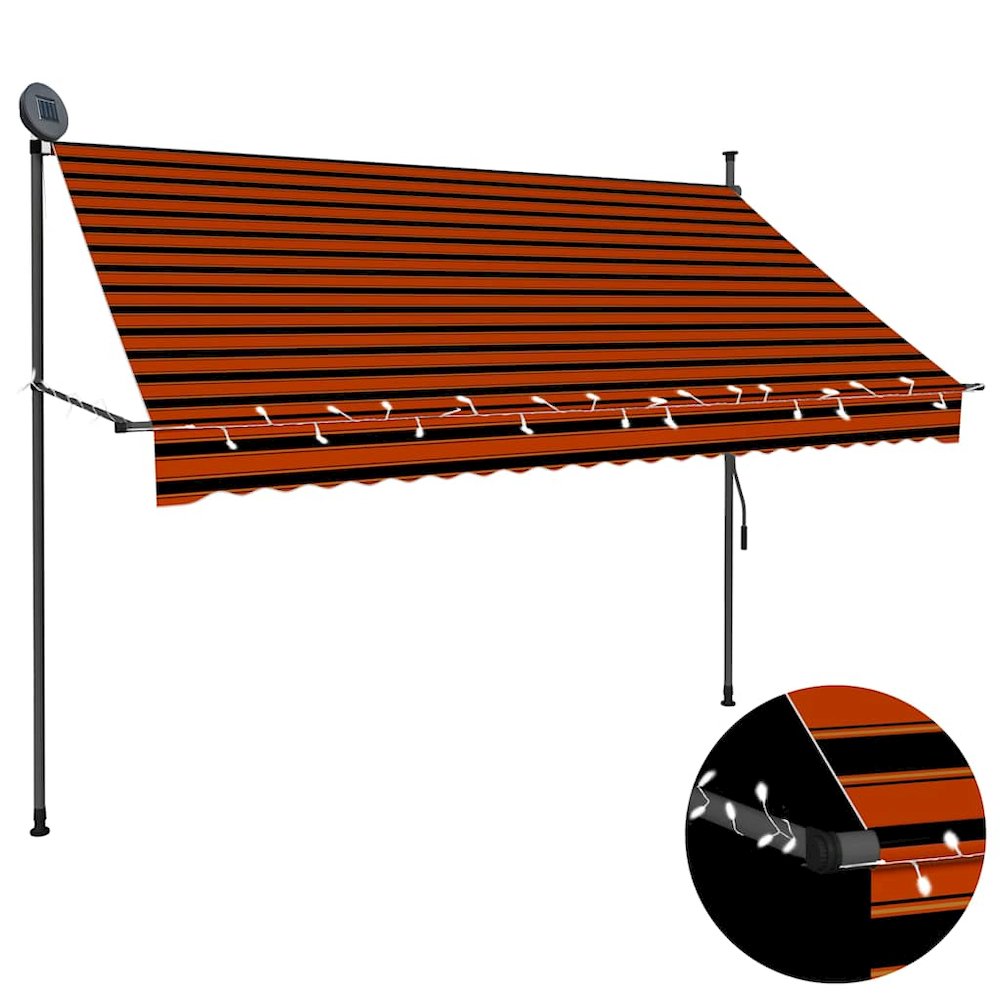 Retractable Awning Orange and Brown Polyester with PU coating, Steel. Picture 2