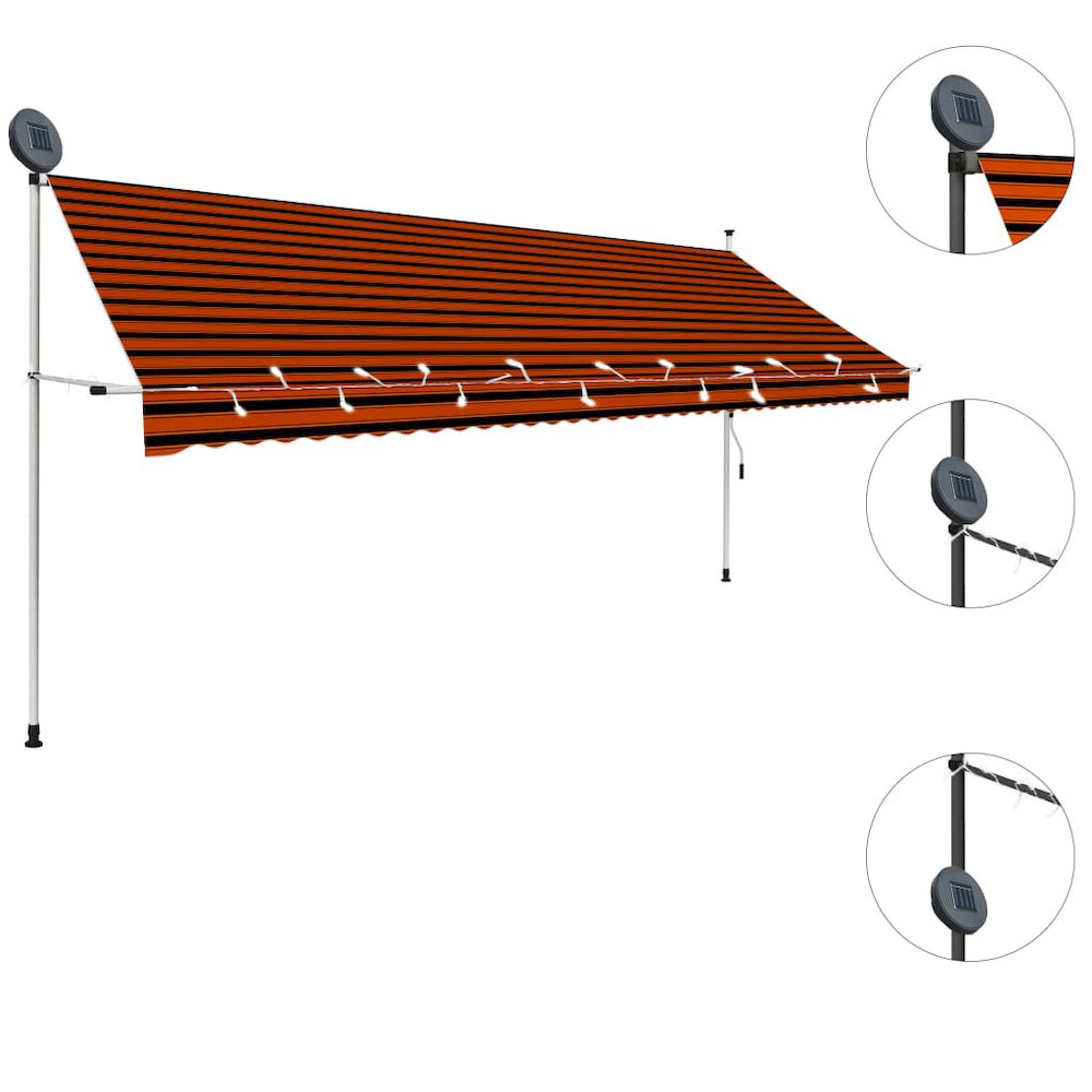Retractable Awning Orange and Brown Polyester with PU coating, Steel. Picture 5