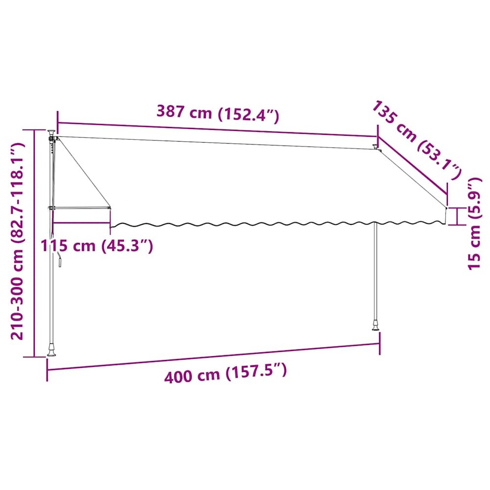Retractable Awning Orange and Brown Polyester with PU coating, Steel. Picture 8