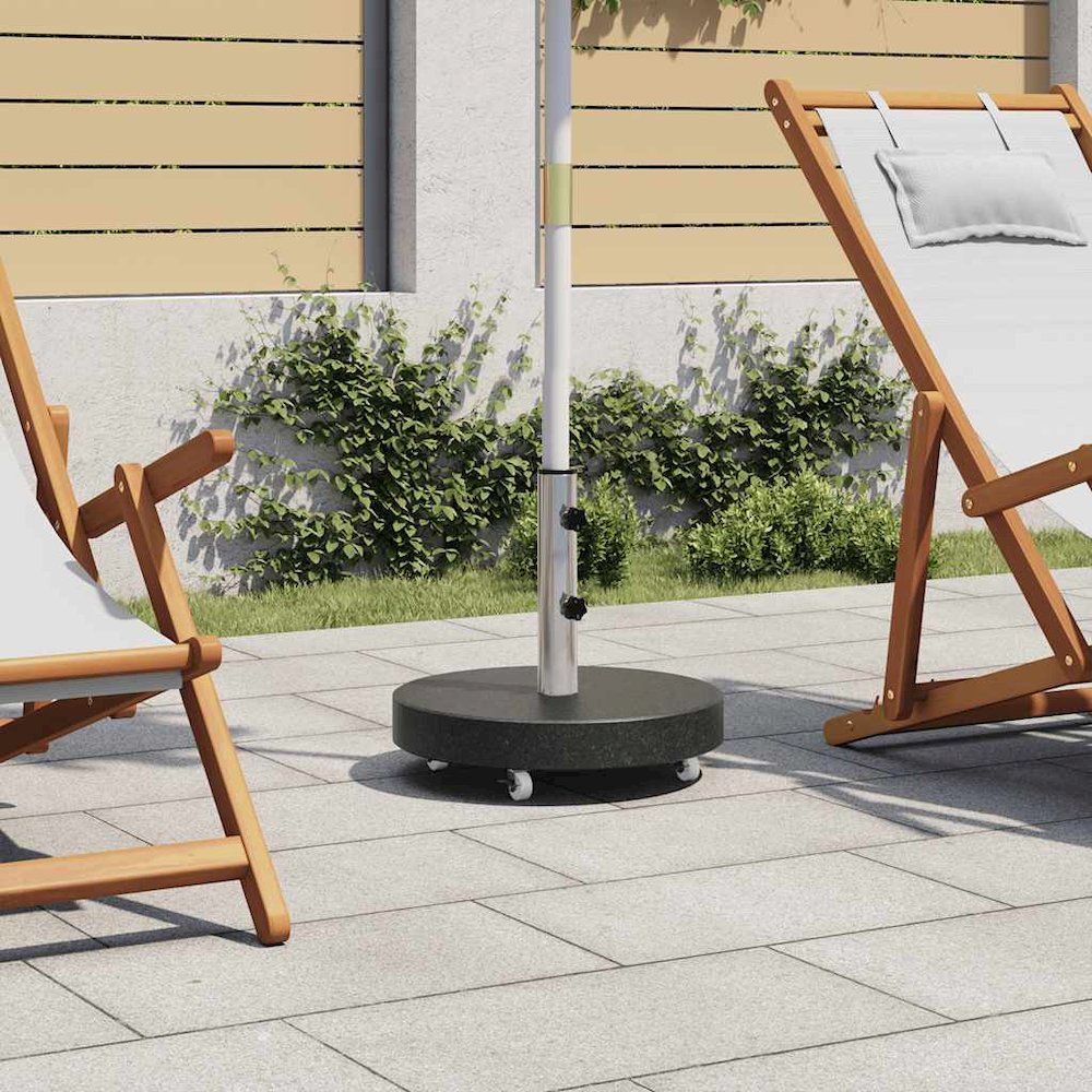 Parasol Base Black Granite, Stainless Steel 66 lb Rollable. Picture 2