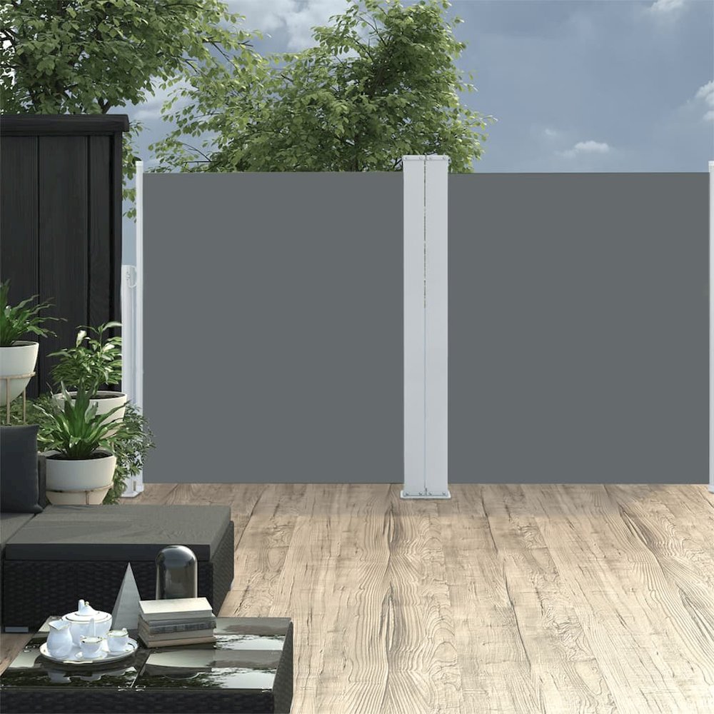 Side Awning Anthracite Polyester with PU coating 55.1x236.2 in. Picture 1