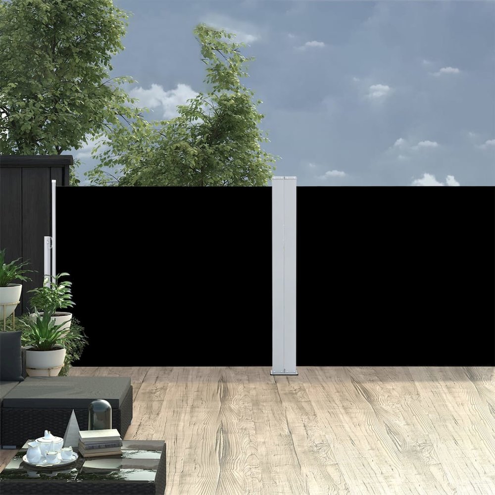 Side Awning Black Polyester with PU coating 55.1x393.7 in. Picture 1
