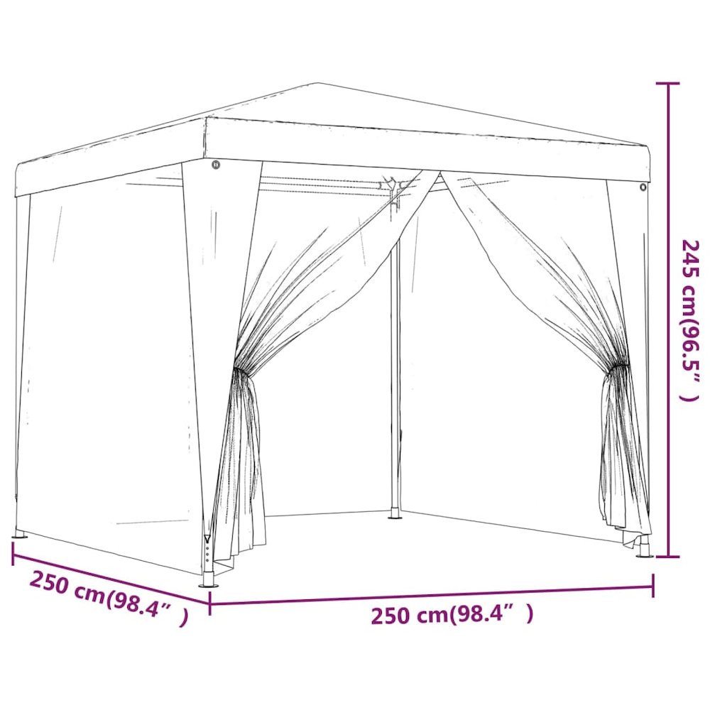 vidaXL Party Tent with 4 Mesh Sidewalls 8.2'x8.2' White. Picture 7