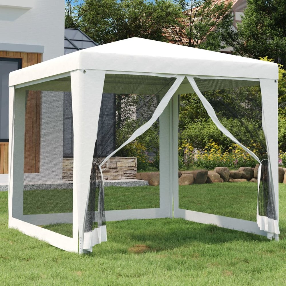 vidaXL Party Tent with 4 Mesh Sidewalls 8.2'x8.2' White. Picture 1