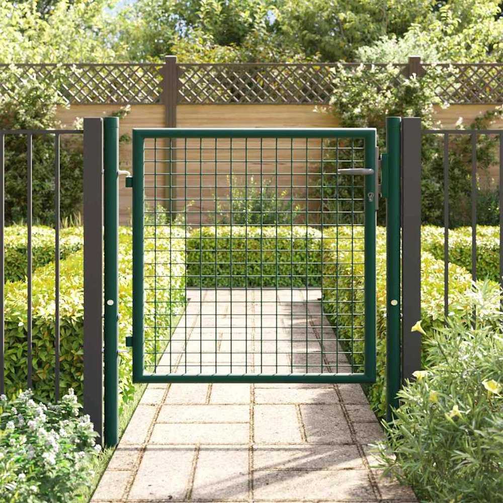 Fence Gate Steel 39.4"x29.5" Green. Picture 3
