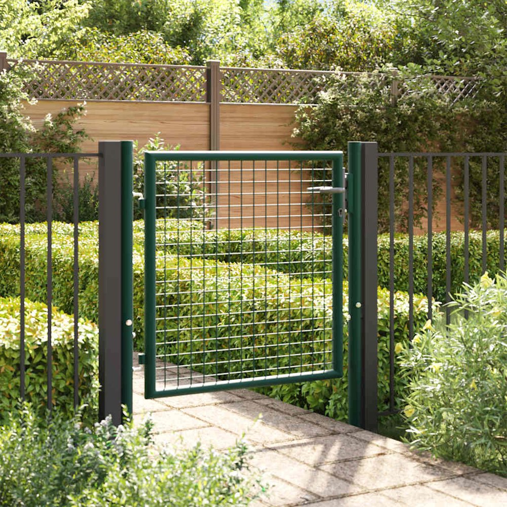 Fence Gate Steel 39.4"x29.5" Green. Picture 2