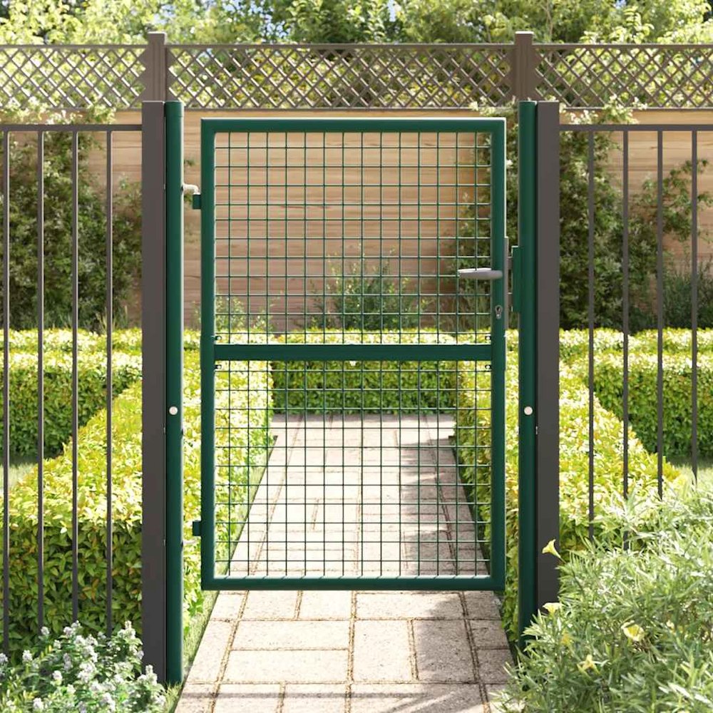 Fence Gate Steel 39.4"x49.2" Green. Picture 3
