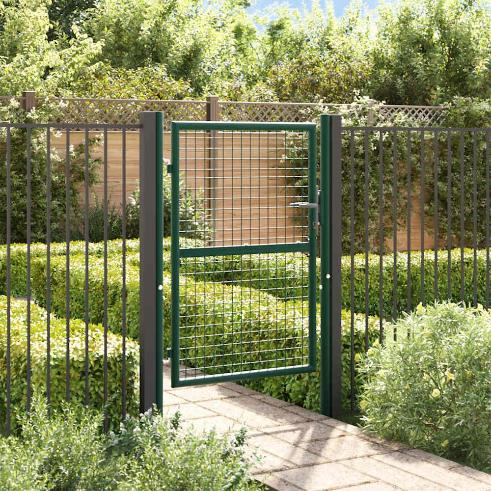 Fence Gate Steel 39.4"x49.2" Green. Picture 2