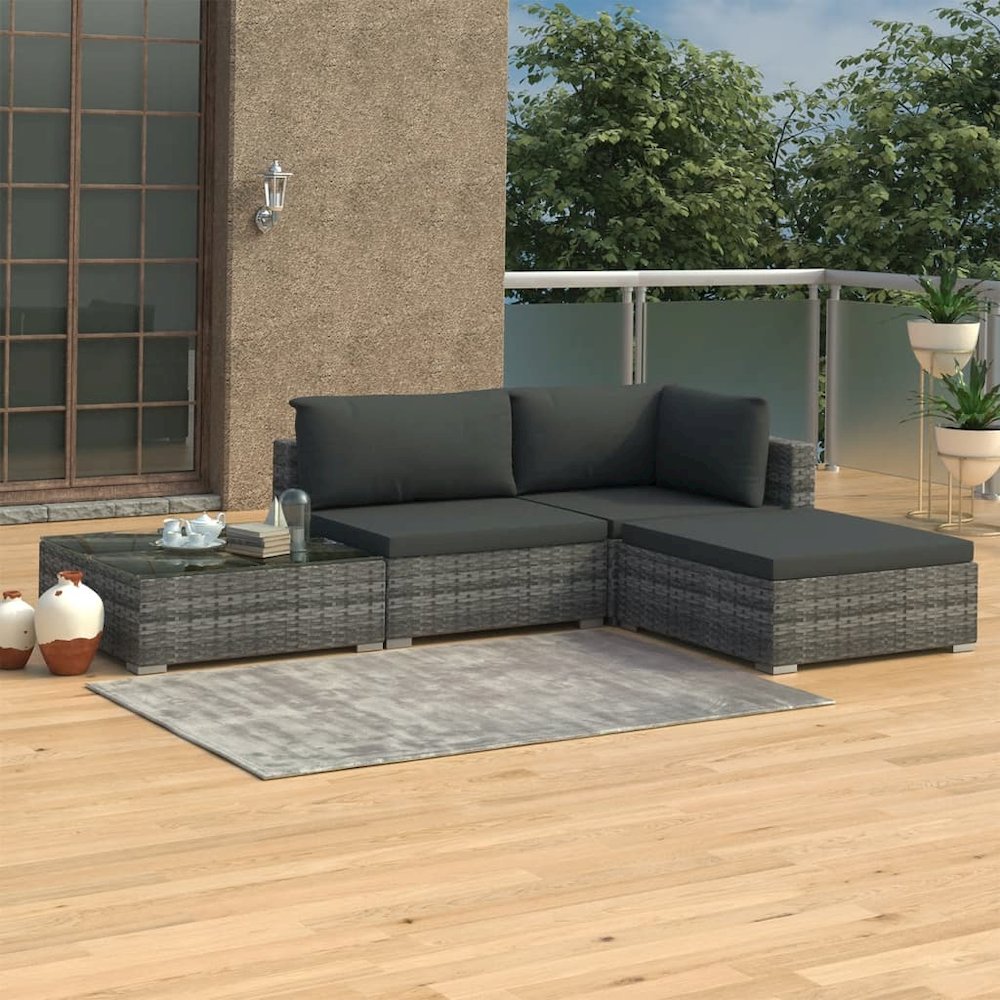 Garden Lounge Set Grey Poly Rattan Medium Modular. Picture 1