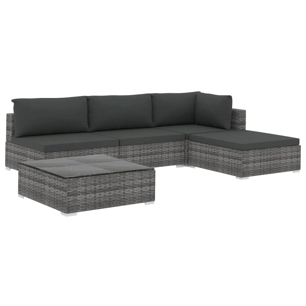 Patio Lounge Set Set of 5 Grey PE Rattan 5 Piece Set Modular. Picture 2