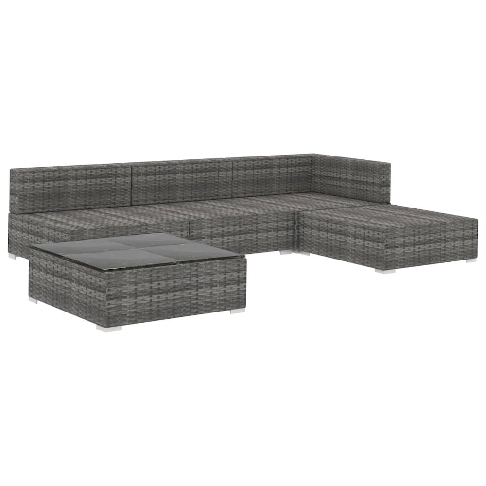 Patio Lounge Set Set of 5 Grey PE Rattan 5 Piece Set Modular. Picture 3
