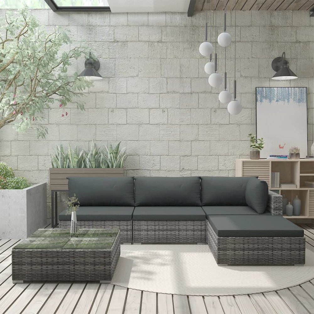 Patio Lounge Set Set of 5 Grey PE Rattan 5 Piece Set Modular. Picture 1
