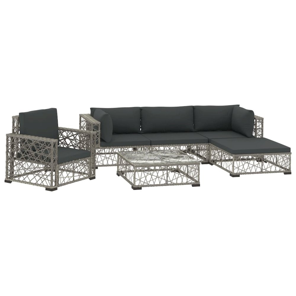 Garden Lounge Set Grey PE Rattan, powder-coated steel, tempered glass. Picture 2