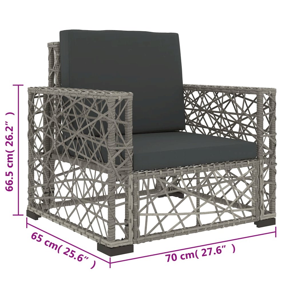 Garden Lounge Set Grey PE Rattan, powder-coated steel, tempered glass. Picture 9