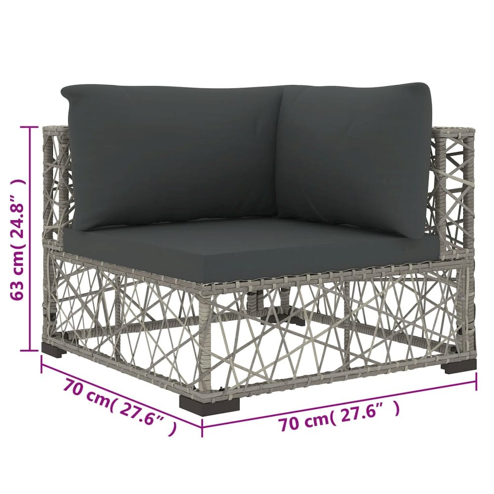 Garden Lounge Set Grey PE Rattan, powder-coated steel, tempered glass. Picture 10