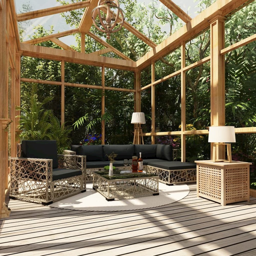 Garden Lounge Set Grey PE Rattan, powder-coated steel, tempered glass. Picture 1