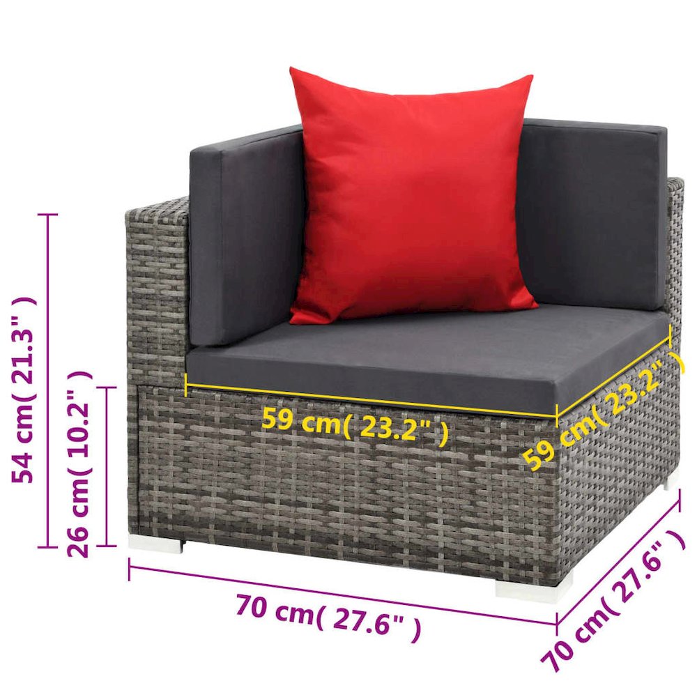 Sofa Set Grey rattan, Dark grey cushion, Red pillow. Picture 11
