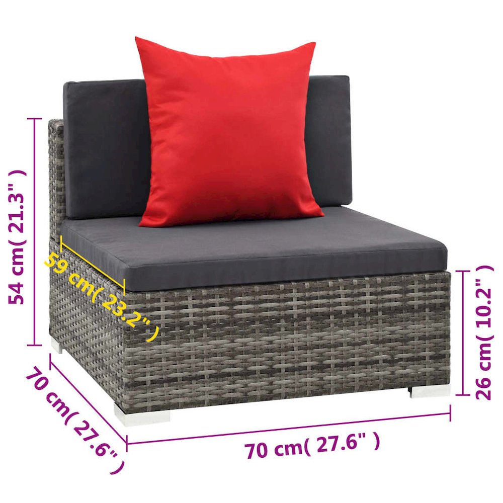 Sofa Set Grey rattan, Dark grey cushion, Red pillow. Picture 12