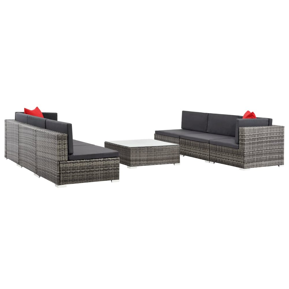Sofa Set Grey rattan, Dark grey cushion, Red pillow. Picture 5