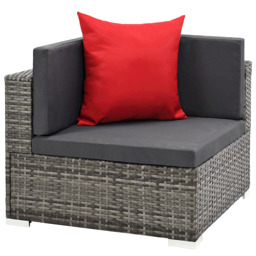 Sofa Set Grey rattan, Dark grey cushion, Red pillow. Picture 6